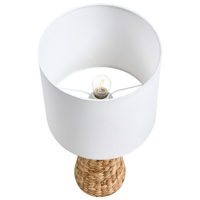 Lampada da tavolo Base in giacinto d'acqua naturale Tessuto con paralume bianco Stile costiero Boho Japandi