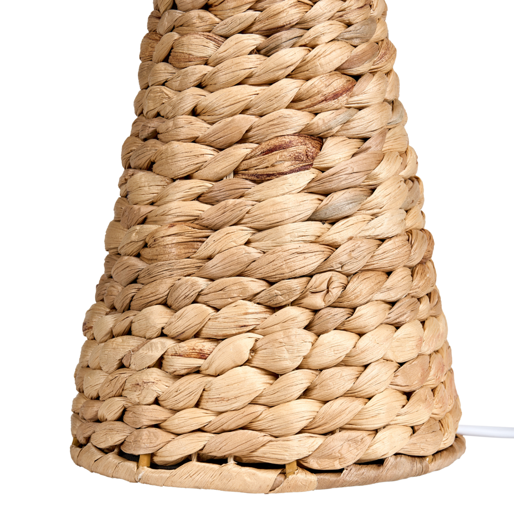 Lampada da tavolo Base in giacinto d'acqua naturale Tessuto con paralume bianco Stile costiero Boho Japandi