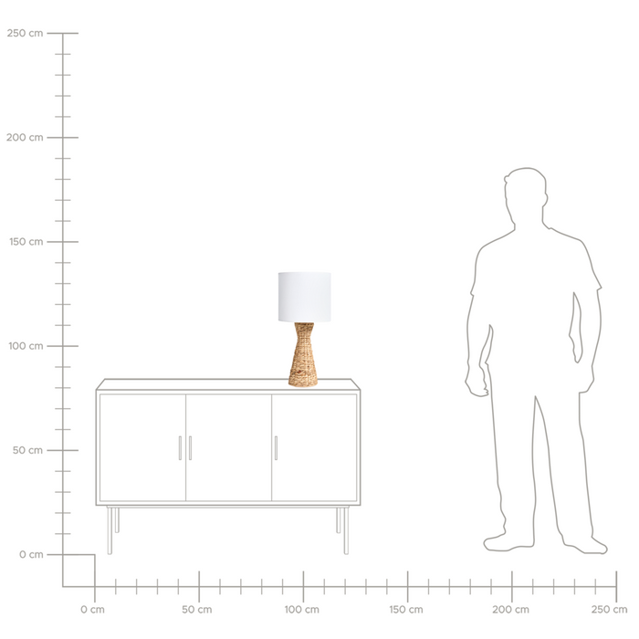 Lampada da tavolo Base in giacinto d'acqua naturale Tessuto con paralume bianco Stile costiero Boho Japandi