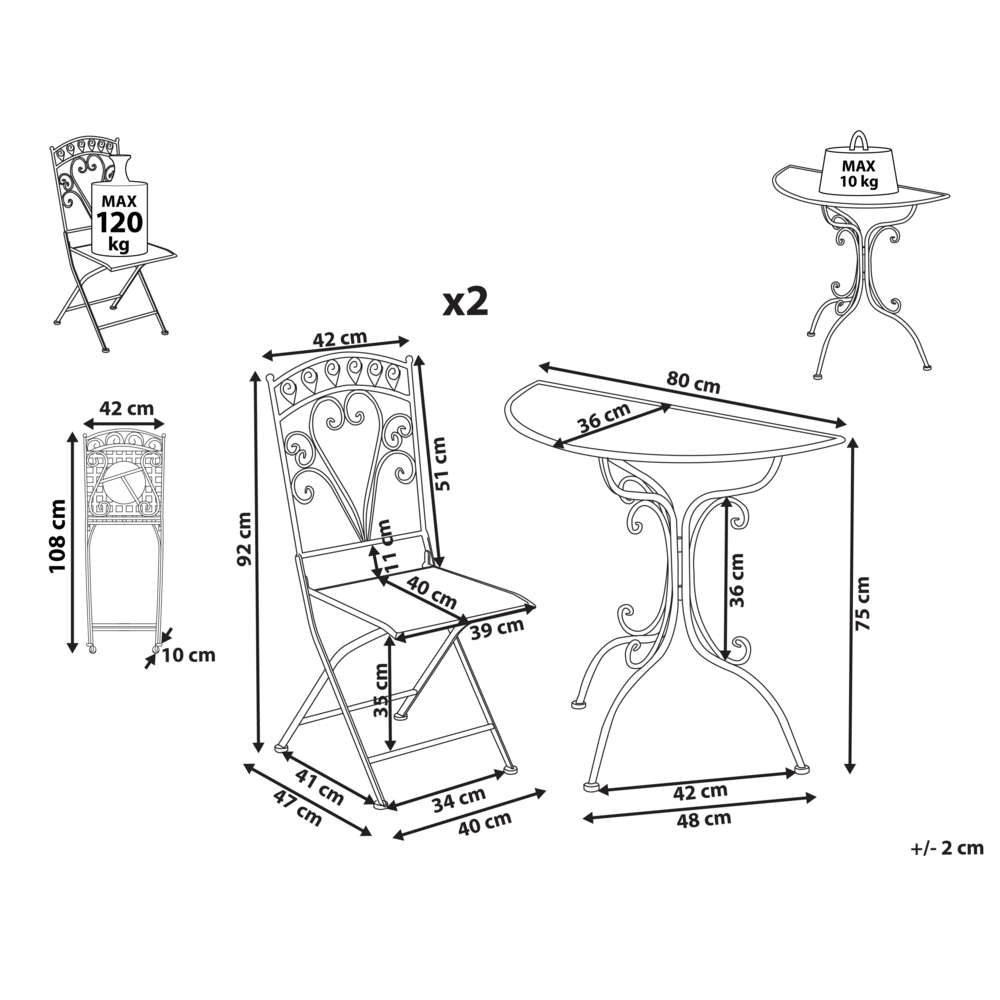 Set da bistrot da giardino in metallo grigio con motivo floreale stile vintage