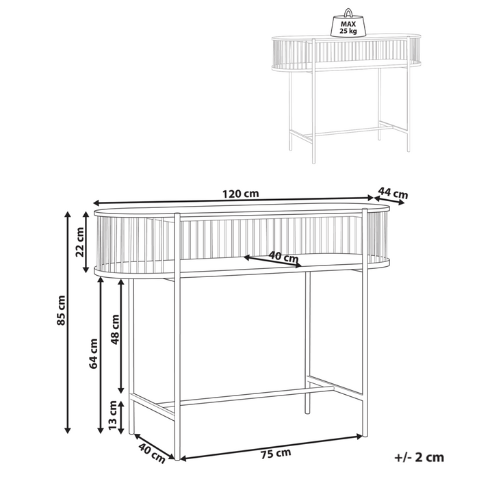Consolle Moderna con 1 Ripiano e Schienale a Doghe 120 x 42 cm Nera stile moderno