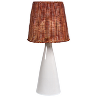 Lampada da tavolo con base in ceramica bianca e paralume in rattan Lampada da comodino per il salotto del corridoio