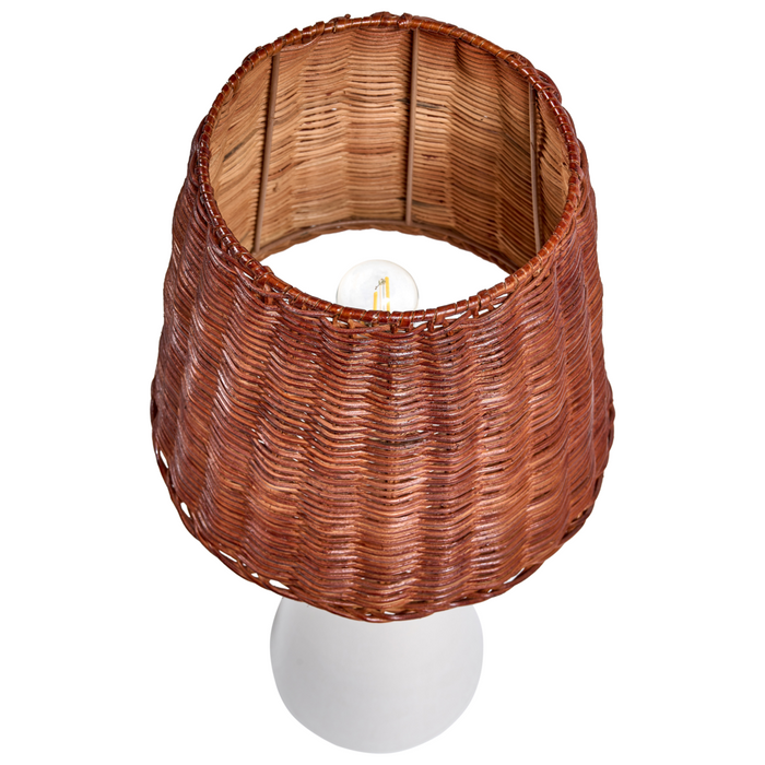 Lampada da tavolo con base in ceramica bianca e paralume in rattan Lampada da comodino per il salotto del corridoio