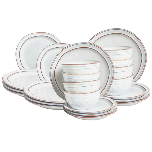 Set di 24 stoviglie in gres caolino grigio chiaro lavorato a mano con smalto reattivo Cucina Sala da pranzo