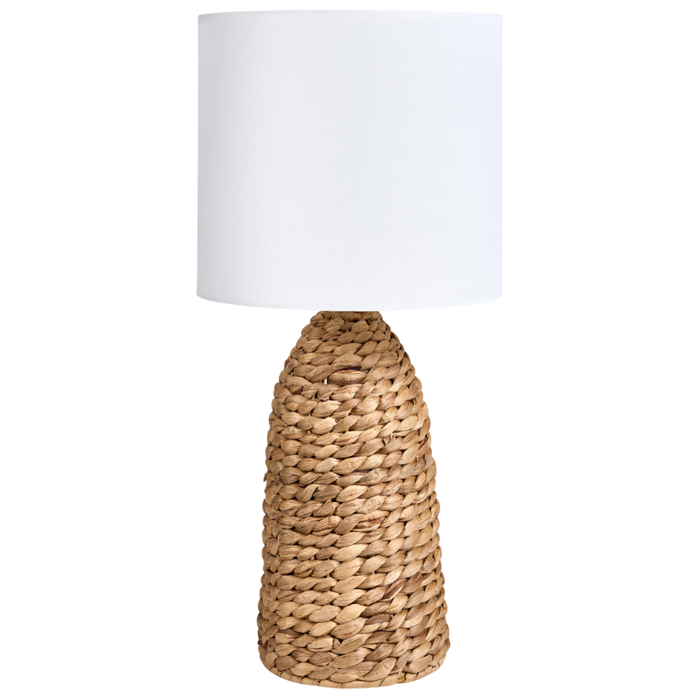 Lampada da tavolo Base in giacinto d'acqua naturale Tessuto con paralume bianco Stile costiero Boho Japandi