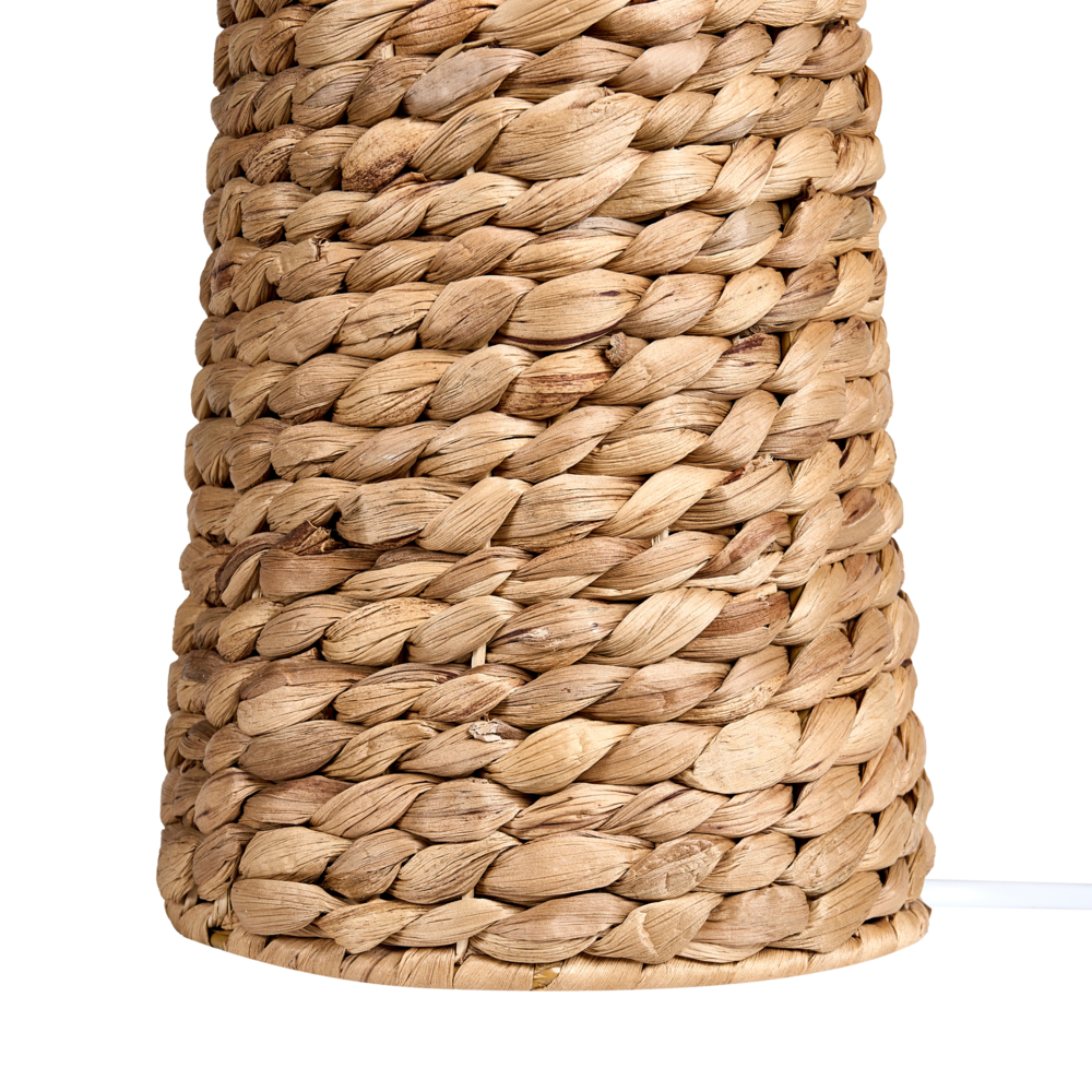 Lampada da tavolo Base in giacinto d'acqua naturale Tessuto con paralume bianco Stile costiero Boho Japandi