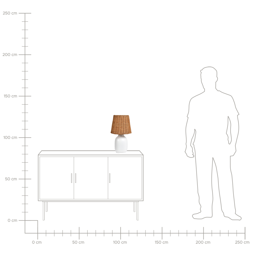 Lampada da tavolo con base in ceramica bianca e paralume in rattan Lampada da comodino per il salotto del corridoio
