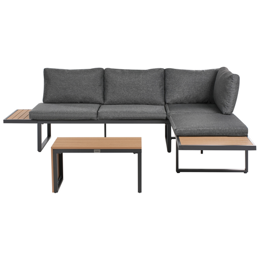 Set da esterno divano modulare cuscini tavolo da caffè grigio scuro e marrone chiaro moderno set di conversazione