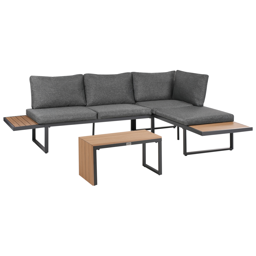 Set da esterno divano modulare cuscini tavolo da caffè grigio scuro e marrone chiaro moderno set di conversazione