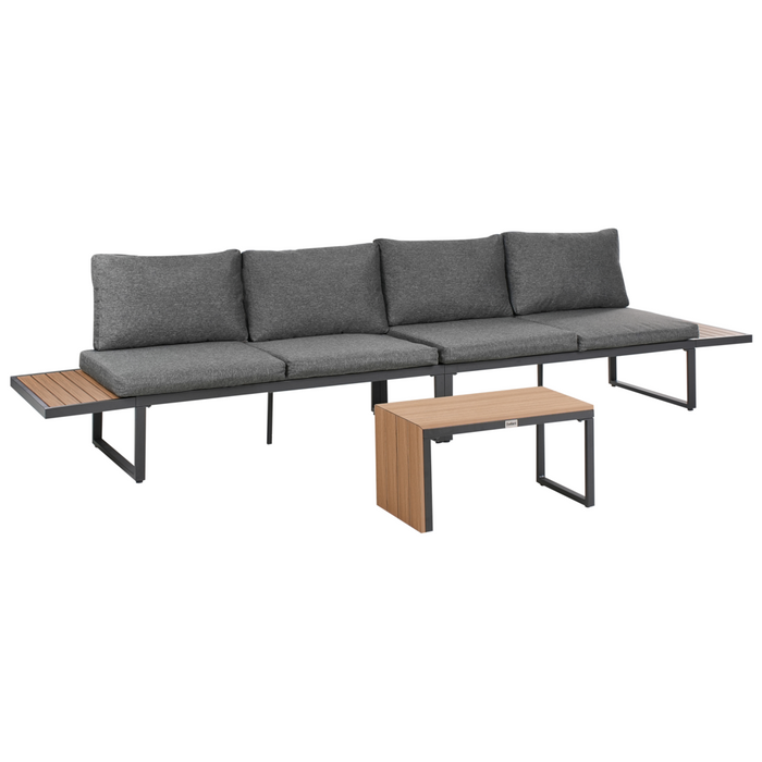 Set da esterno divano modulare cuscini tavolo da caffè grigio scuro e marrone chiaro moderno set di conversazione