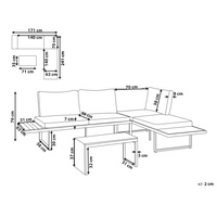 Set da esterno divano modulare cuscini tavolo da caffè grigio scuro e marrone chiaro moderno set di conversazione