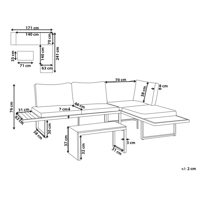 Set da esterno divano modulare cuscini tavolo da caffè grigio scuro e marrone chiaro moderno set di conversazione