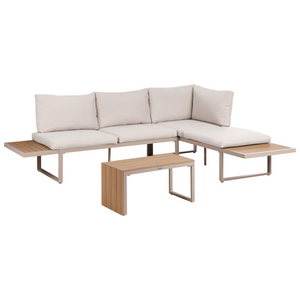 Set da esterno divano modulare cuscini tavolo da caffè beige e marrone chiaro set di conversazione