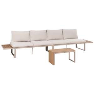 Set da esterno divano modulare cuscini tavolo da caffè beige e marrone chiaro set di conversazione
