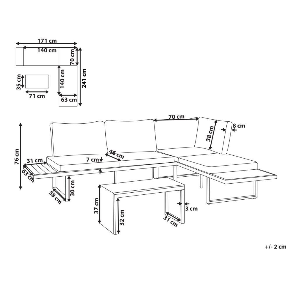Set da esterno divano modulare cuscini tavolo da caffè beige e marrone chiaro set di conversazione