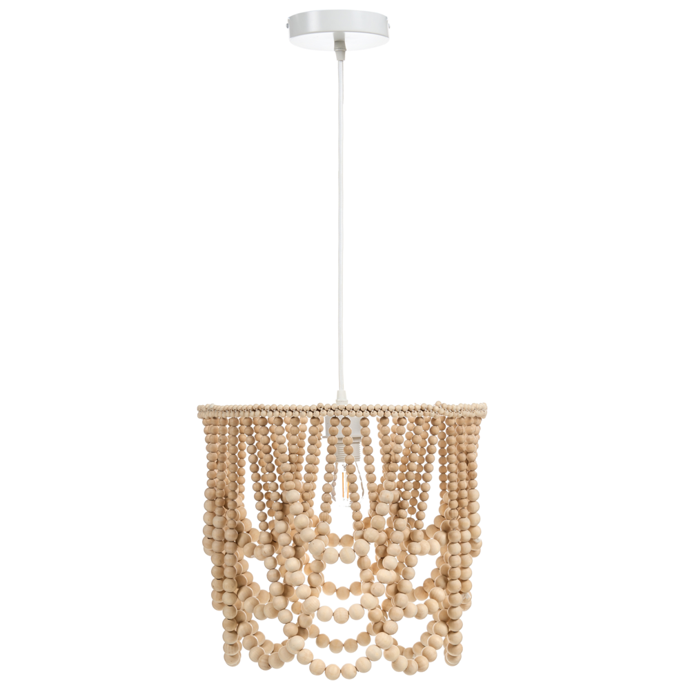Lampadario perline di legno di gomma marrone stile Boho
