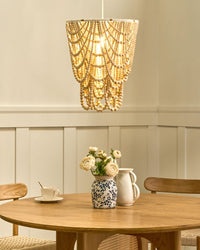 Lampadario perline di legno di gomma marrone stile Boho