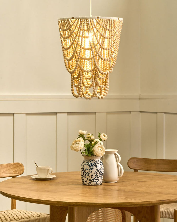 Lampadario perline di legno di gomma marrone stile Boho