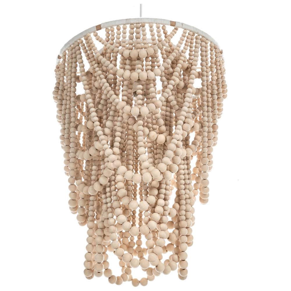 Lampadario perline di legno di gomma marrone stile Boho