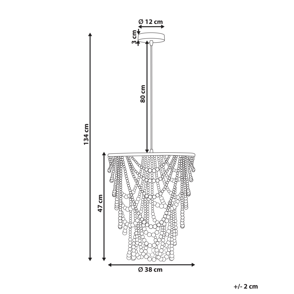 Lampadario perline di legno di gomma marrone stile Boho