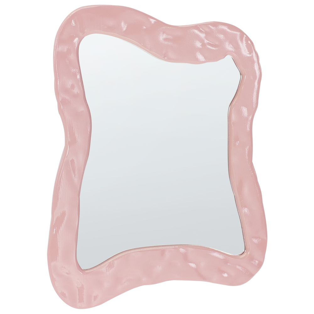 Specchio da parete rosa MDF 80 x 60 cm Decorativo da appendere in stile retrò Asimmetrico