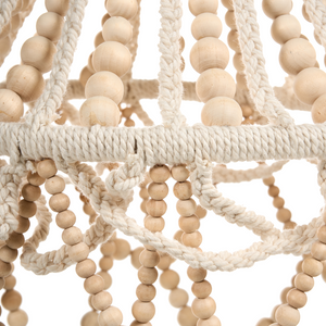 Lampadario in legno di caucciù marrone tessuto perline stile Boho