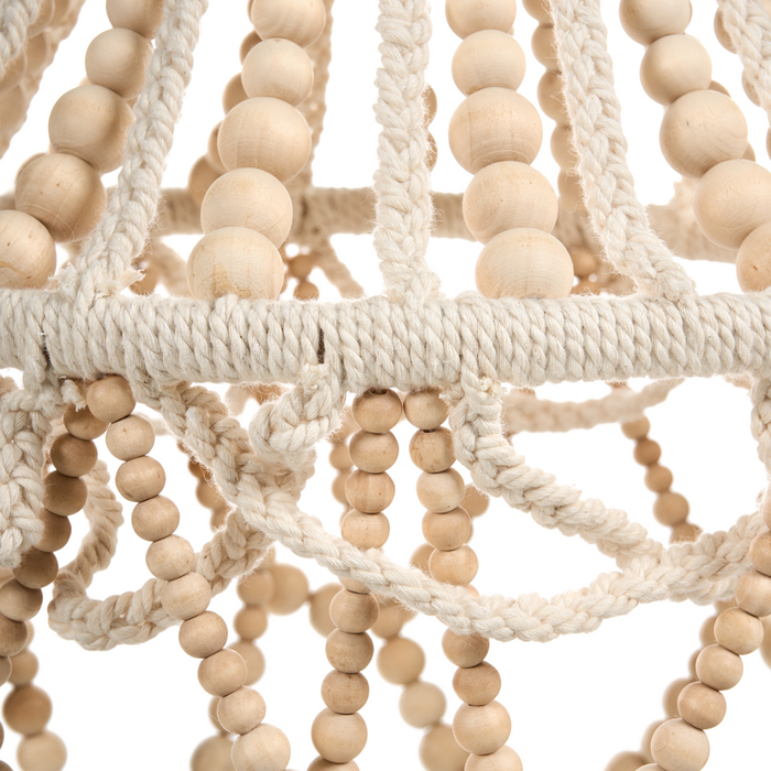 Lampadario in legno di caucciù marrone tessuto perline stile Boho