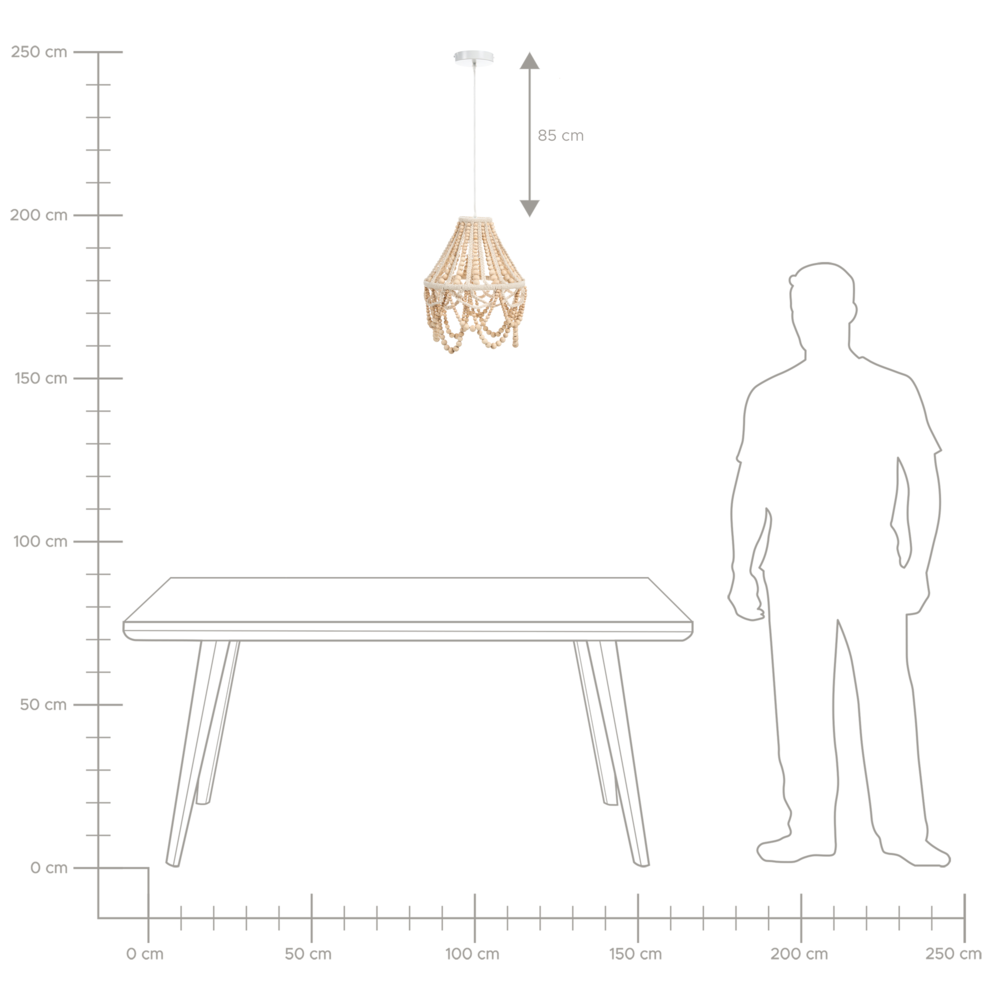 Lampadario in legno di caucciù marrone tessuto perline stile Boho