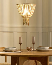 Lampadario perline di legno di gomma marrone stile Boho