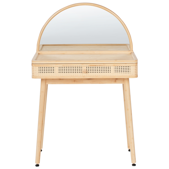 Toeletta in legno di bamboo con sgabello e specchio camera da letto soggiorno stile boho