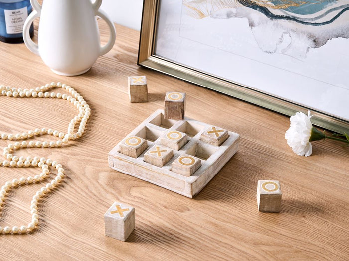 Tavola da gioco Tic-Tac-Toe decorativa in legno di mango Beige accessori sala da pranzo