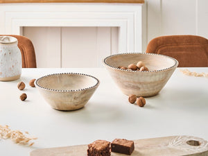 Set di 2 ciotole per frutta in legno di mango e ferro fatte a mano marrone chiaro accessori cucina