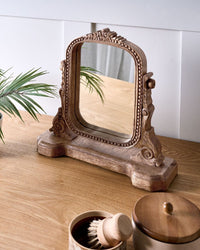 Specchio per il trucco Tavolo da toeletta in legno di mango marrone Specchio d'ingrandimento decorativo