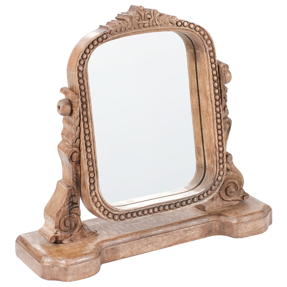 Specchio per il trucco Tavolo da toeletta in legno di mango marrone Specchio d'ingrandimento decorativo