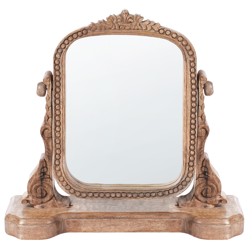 Specchio per il trucco Tavolo da toeletta in legno di mango marrone Specchio d'ingrandimento decorativo