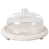 Vassoio per torte in legno di mango e coperchio in vetro Vassoio decorativo per torte pasticceria