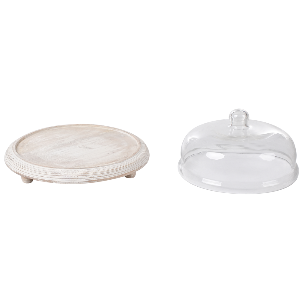 Vassoio per torte in legno di mango e coperchio in vetro Vassoio decorativo per torte pasticceria