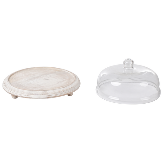 Vassoio per torte in legno di mango e coperchio in vetro Vassoio decorativo per torte pasticceria
