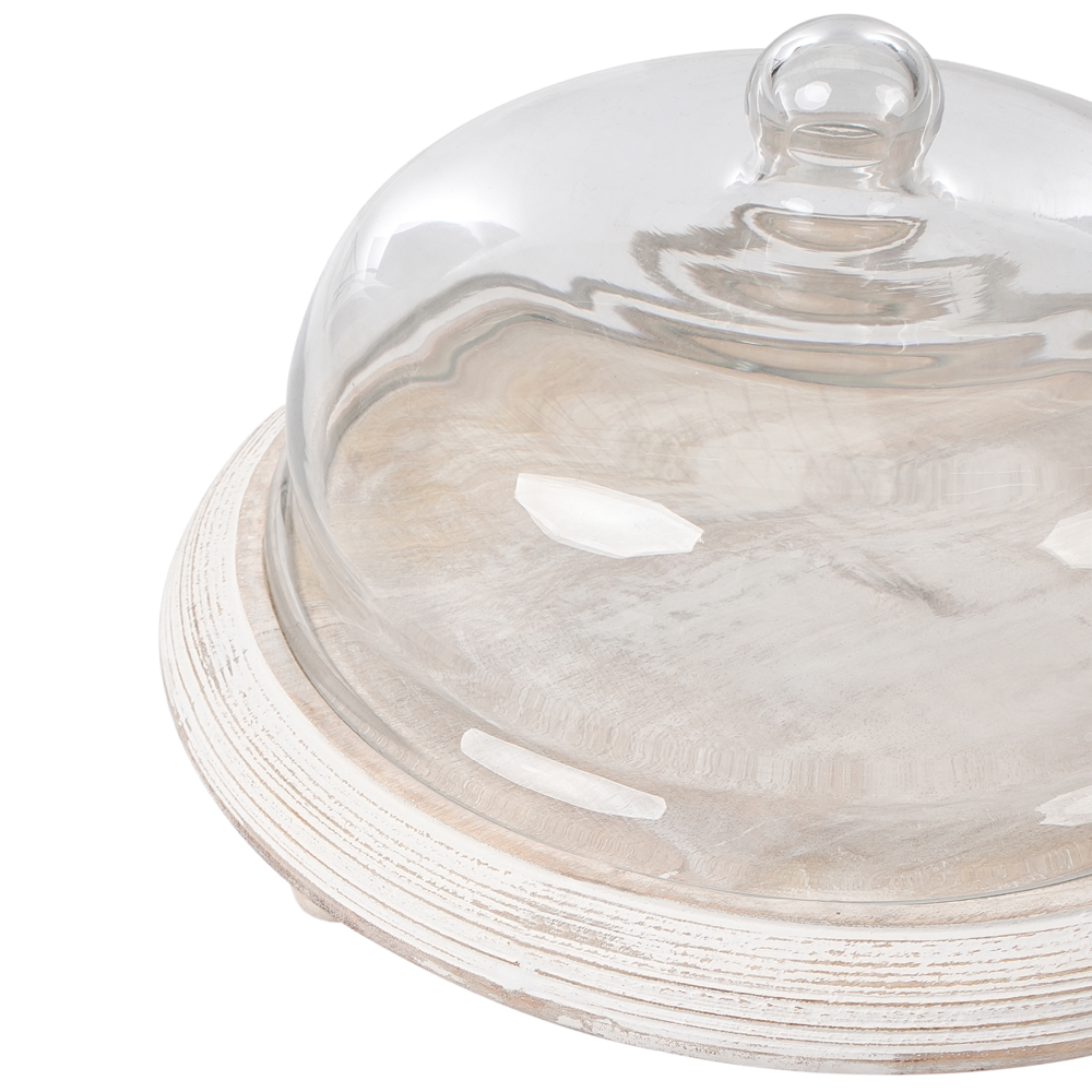 Vassoio per torte in legno di mango e coperchio in vetro Vassoio decorativo per torte pasticceria
