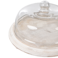 Vassoio per torte in legno di mango e coperchio in vetro Vassoio decorativo per torte pasticceria