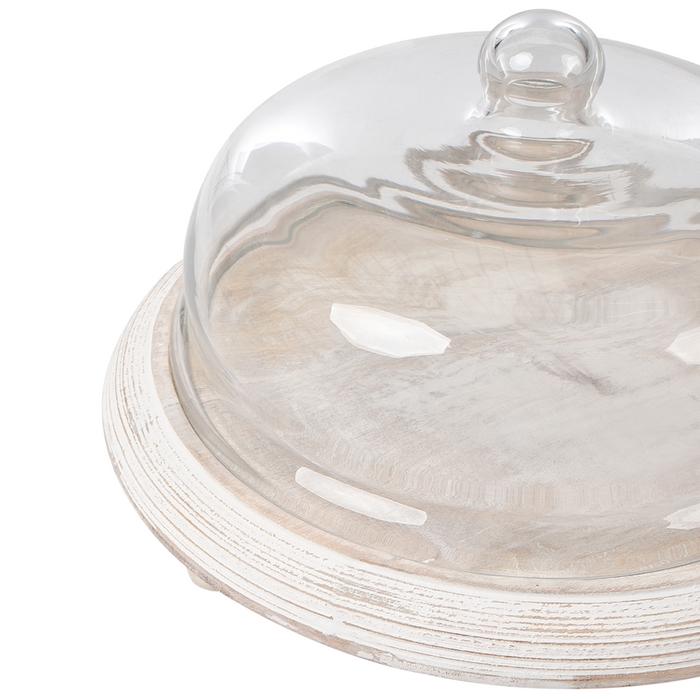 Vassoio per torte in legno di mango e coperchio in vetro Vassoio decorativo per torte pasticceria
