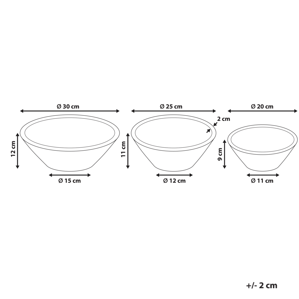 Set di 3 ciotole per frutta in legno di mango fatte a mano in stile moderno marrone chiaro
