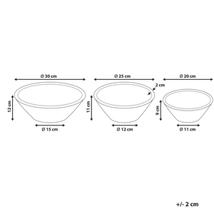Set di 3 ciotole per frutta in legno di mango fatte a mano in stile moderno marrone chiaro