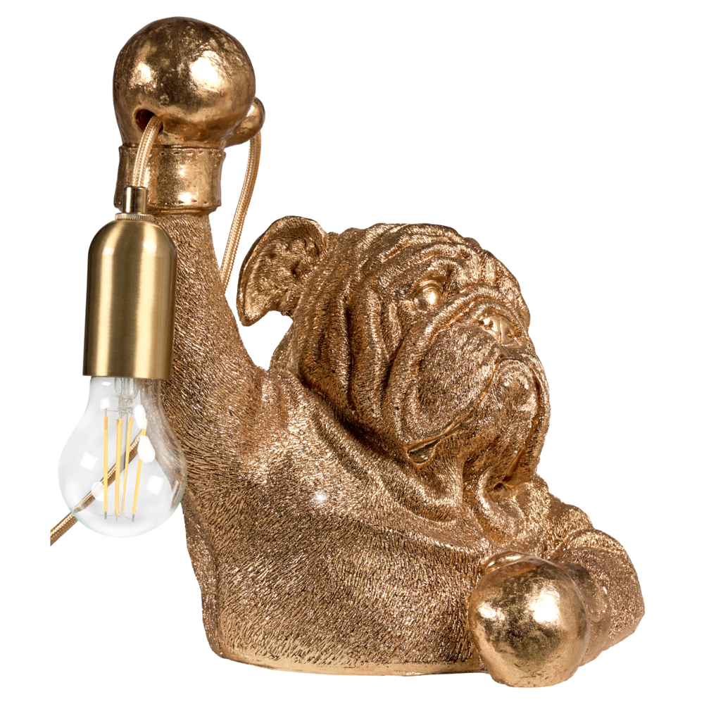 Lampada da tavolo in poliresina dorata a tema animale Luce da comodino Lampada da lettura a forma di cane Soggiorno Camera da letto Stile Glam