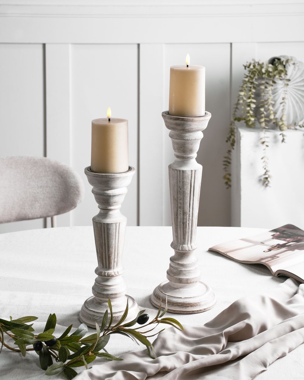 Set di 2 portacandele in legno di mango marrone chiaro Decorativo