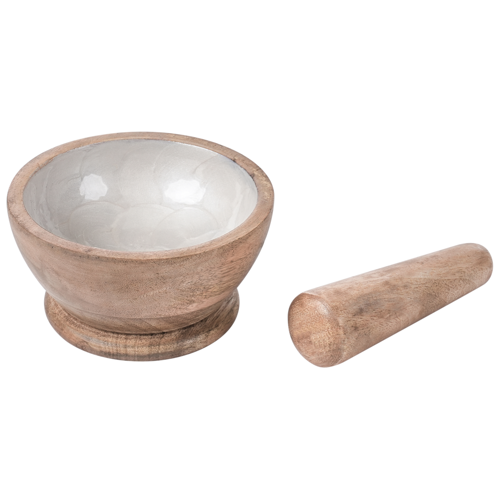 Set di mortaio e pestello in legno di mango fatto a mano marrone e bianco soggiorno cucina