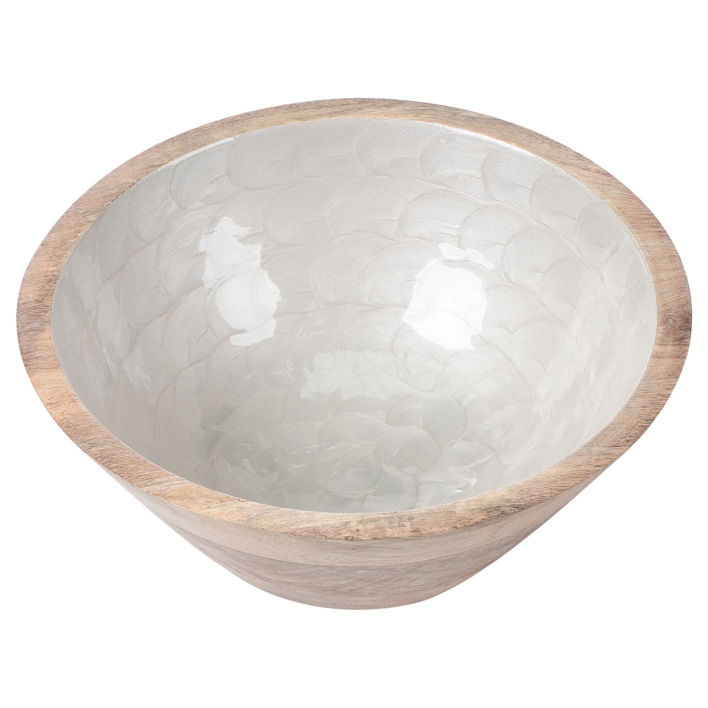 Set di 2 ciotole per frutta in legno di mango fatte a mano in stile moderno marrone chiaro