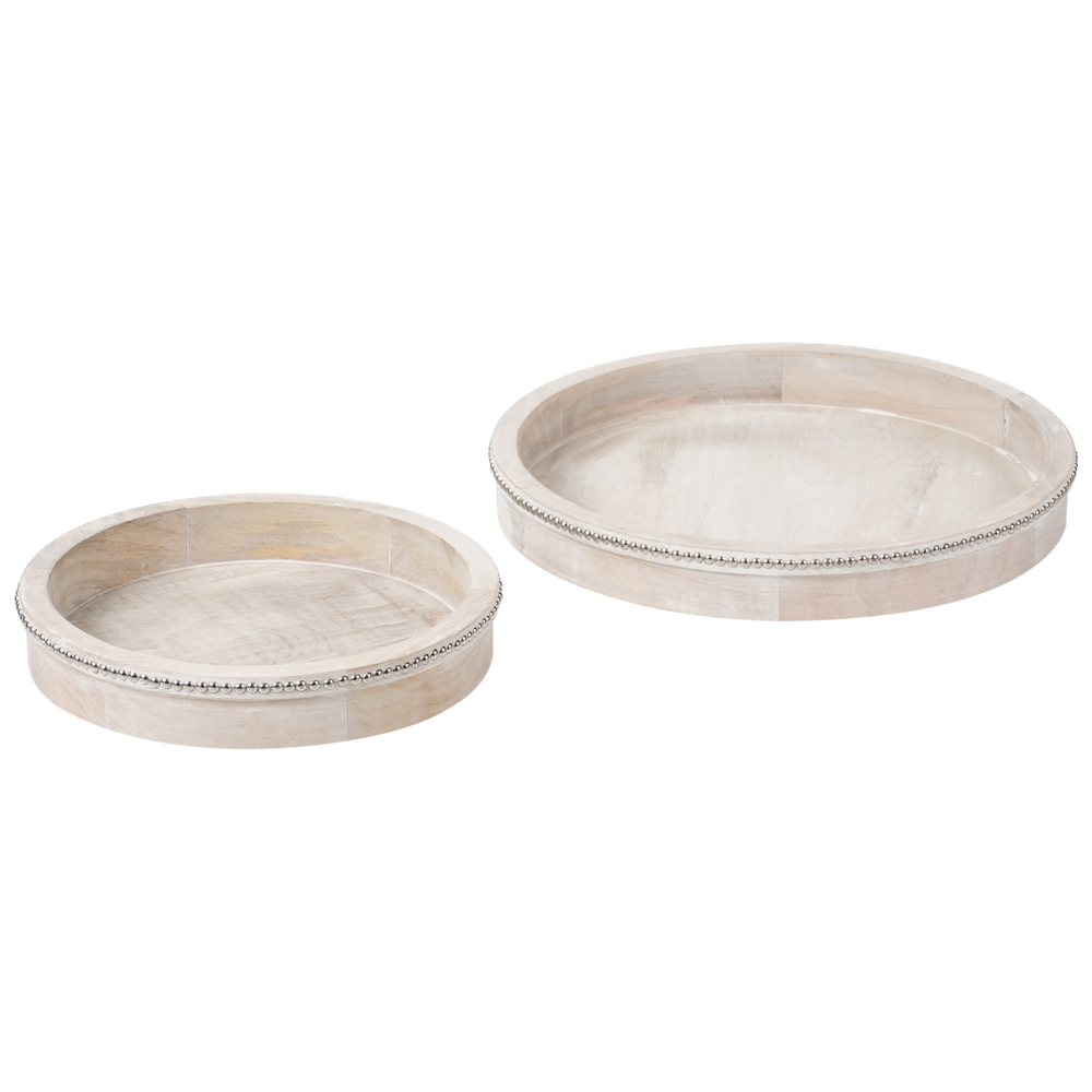 Set elegante e decorativo di 2 vassoi da portata rotondi per torte, supporto per pasticceria, espositore in legno di mango marrone chiaro