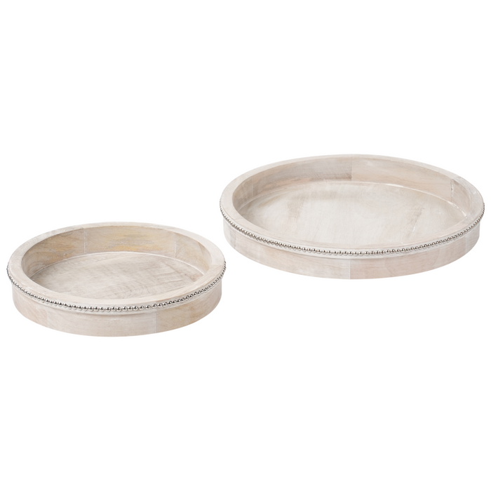 Set elegante e decorativo di 2 vassoi da portata rotondi per torte, supporto per pasticceria, espositore in legno di mango marrone chiaro