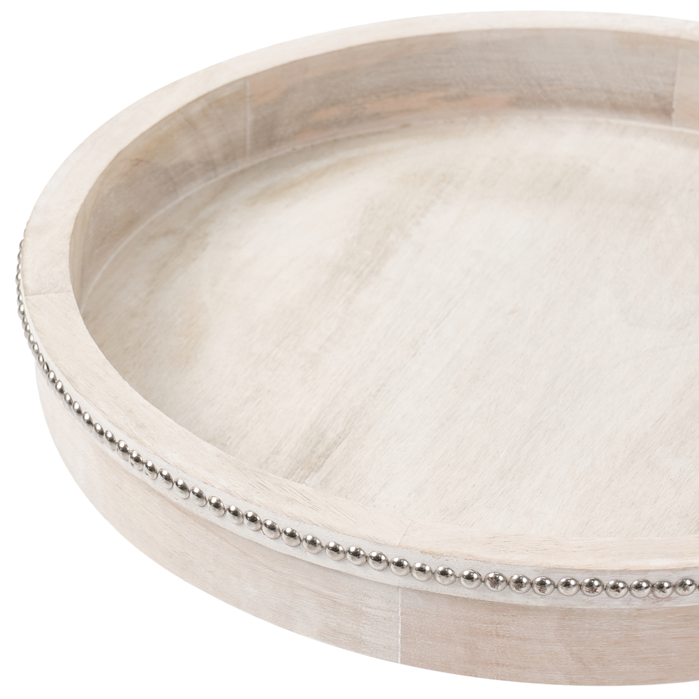 Set elegante e decorativo di 2 vassoi da portata rotondi per torte, supporto per pasticceria, espositore in legno di mango marrone chiaro